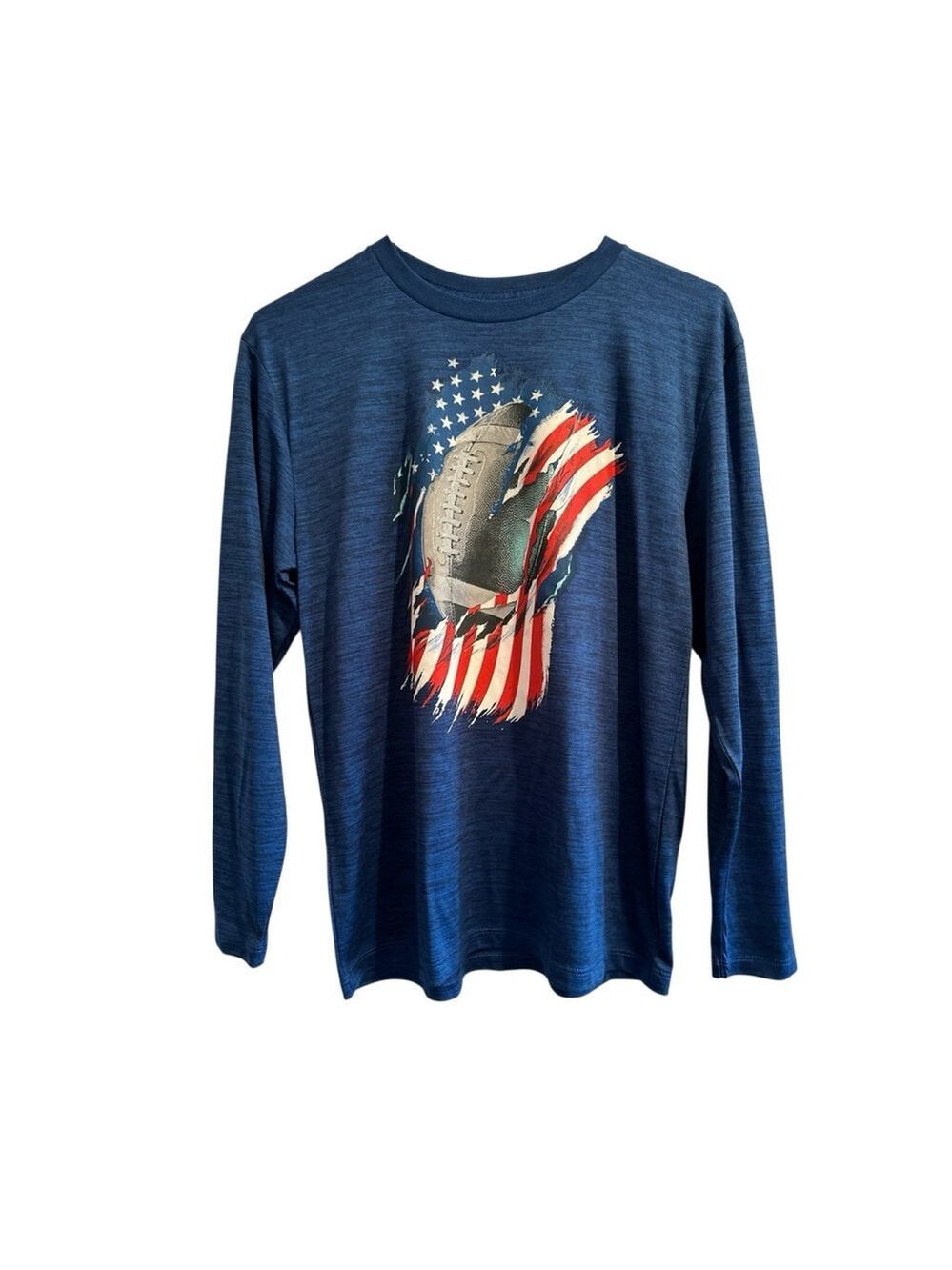 Tek Gear Boys XL Football Tee Shirt Blue Graphic Print USA Long Sleeve T-Shirt